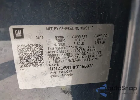 2019 Chevrolet Malibu Lt z USA, uszkodzony, nr VIN 1G1ZD5ST4KF165820